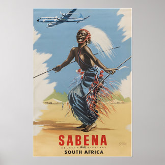 Cartaz da África do Sul Sabena Viagem Impressão Ar