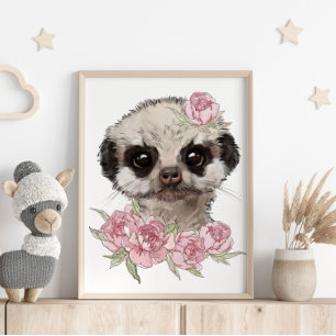 Cartaz de Animal de Bebê Mangusto Rosa   Impressão