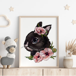 Cartaz de Animal de Coelho Rose Impressão de Par