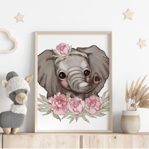 Cartaz de Animal de Elefante Bebê Rosa Impressão