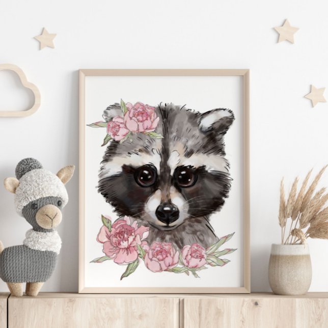 Cartaz de Animal de Rose Raccoon Bebê | Impressão  (Criador carregado)