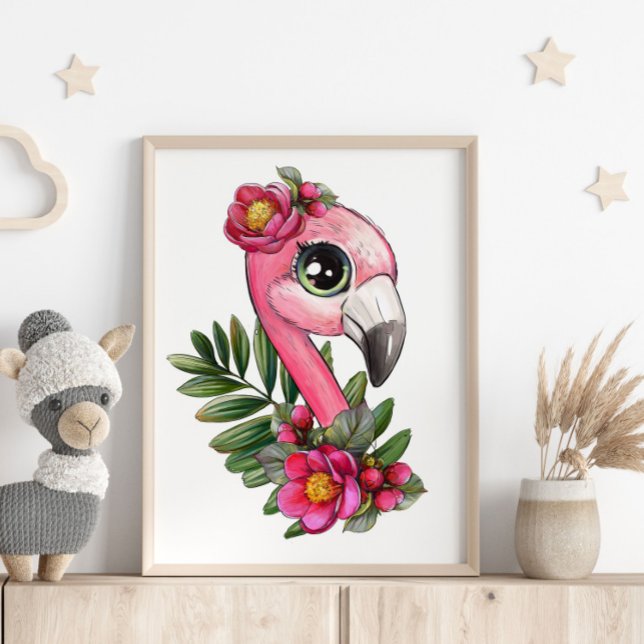 Cartaz de Animal Rosa de Flamingo Bebê | Impressão (Criador carregado)