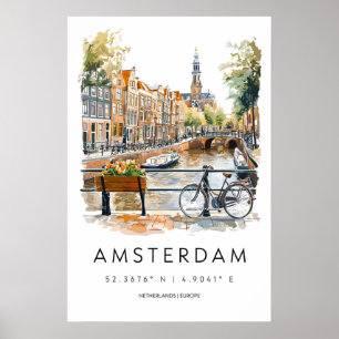Cartaz de Aquarela de Amsterdã Impressão de Viagem
