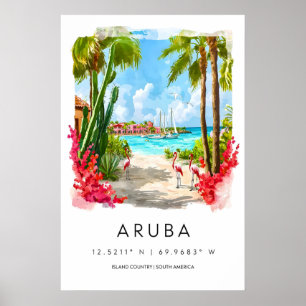 Cartaz de Aquarela de Aruba Impressão de Viagem Ar