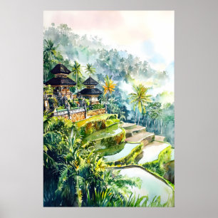 Cartaz de Aquarela de Bali Impressão de Viagem de