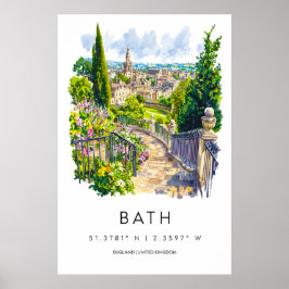 Cartaz de Aquarela de Banho Impressão de Viagem de