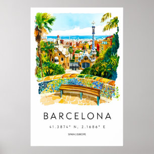 Cartaz de Aquarela de Barcelona Impressão de Viage