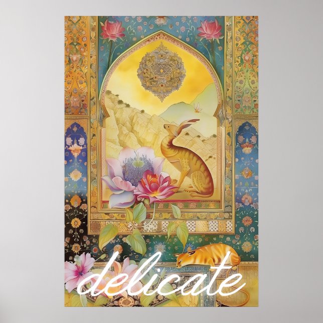 Cartaz de Arte de Lebre Floral Decoração de Parede (Frente)