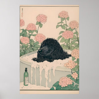Cartaz de Arte de Poodle Ukiyo-e Impressão Japandi