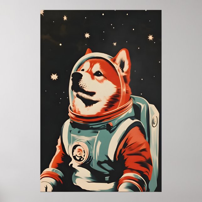 Cartaz de Astronauta Chow Chow, Impressão Retro de (Frente)