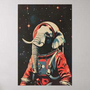 Cartaz de Astronauta Elefante, Impressão Retro de 