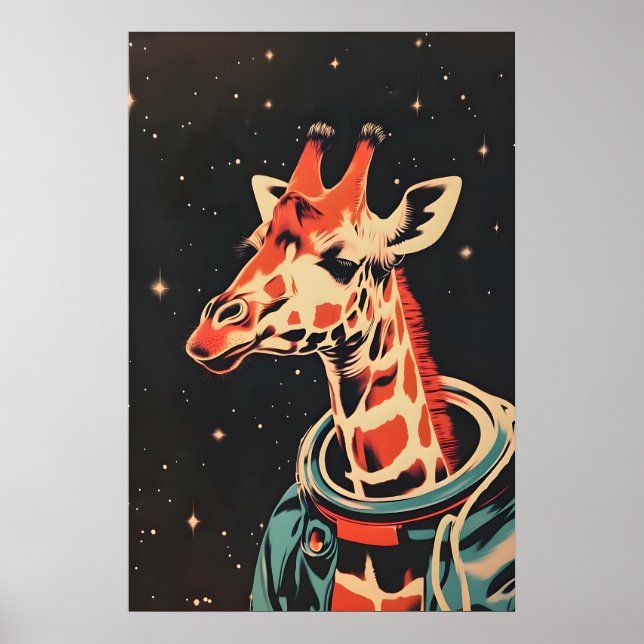 Cartaz de Astronauta Girafa, Impressão Retro de Gi (Frente)