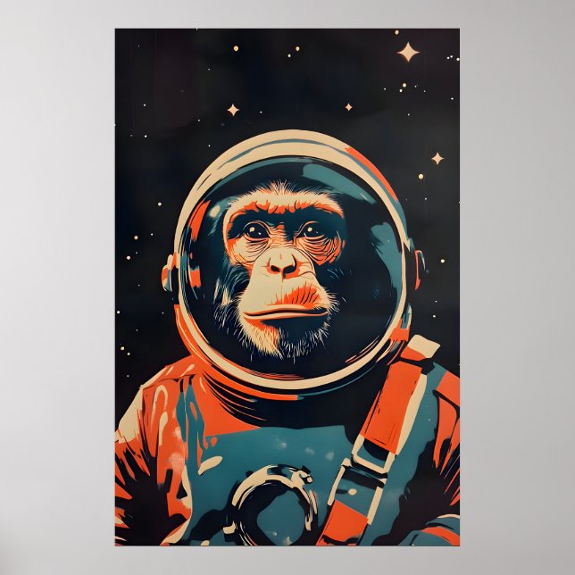 Cartaz de Astronauta Macaco, Impressão Retro de Ma (Frente)