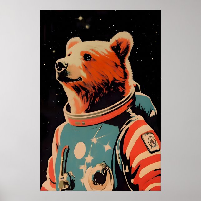 Cartaz de Astronauta Urso, Impressão Retro Urso, M (Frente)