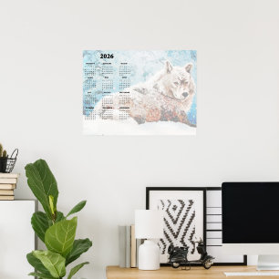 Cartaz de Calendário Anual Lobo na Neve Poster de