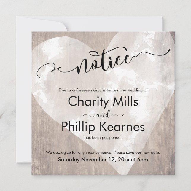 Cartaz de Casamento Adiado com Aviso de Coração so (Frente)