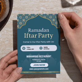 Cartaz de Convite de Iftar do Ramadão Azul, Branco