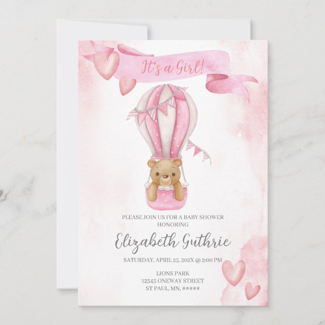 Cartaz de convite do Chá de fraldas Rosa Dusty par (Frente)