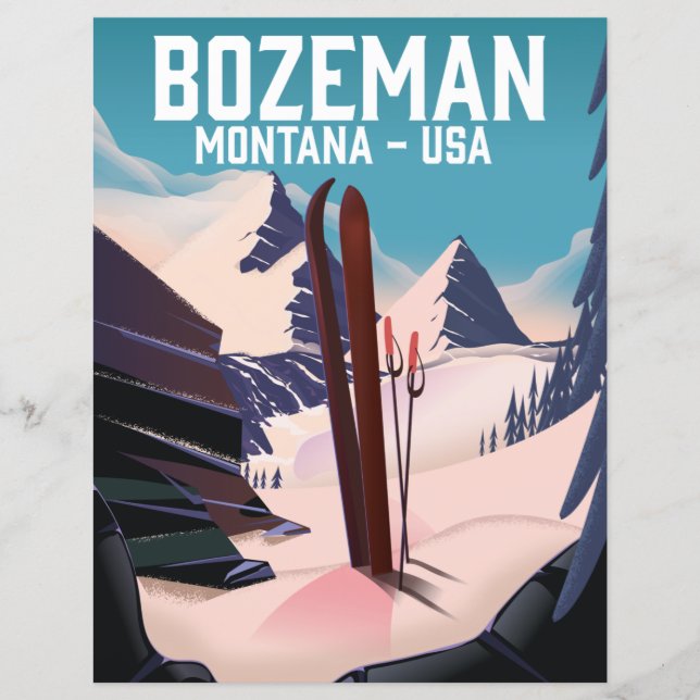 Cartaz de esqui Bozeman Montana (Frente)