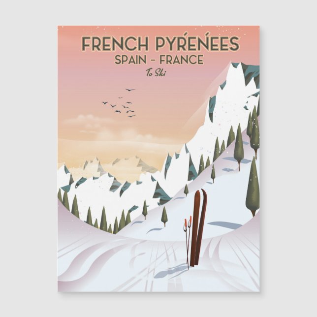 Cartaz de esqui dos Pirenéus Franceses (Frente)