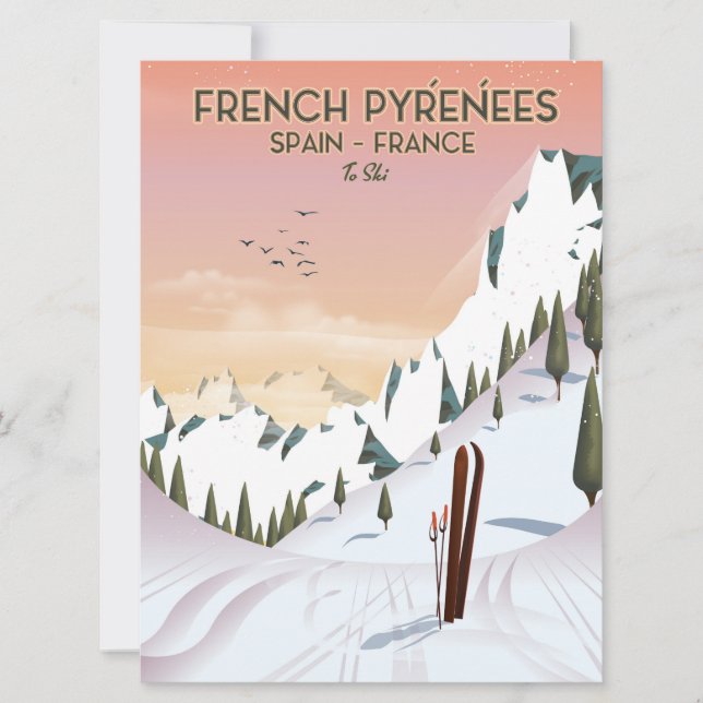 Cartaz de esqui dos Pirenéus Franceses (Frente)