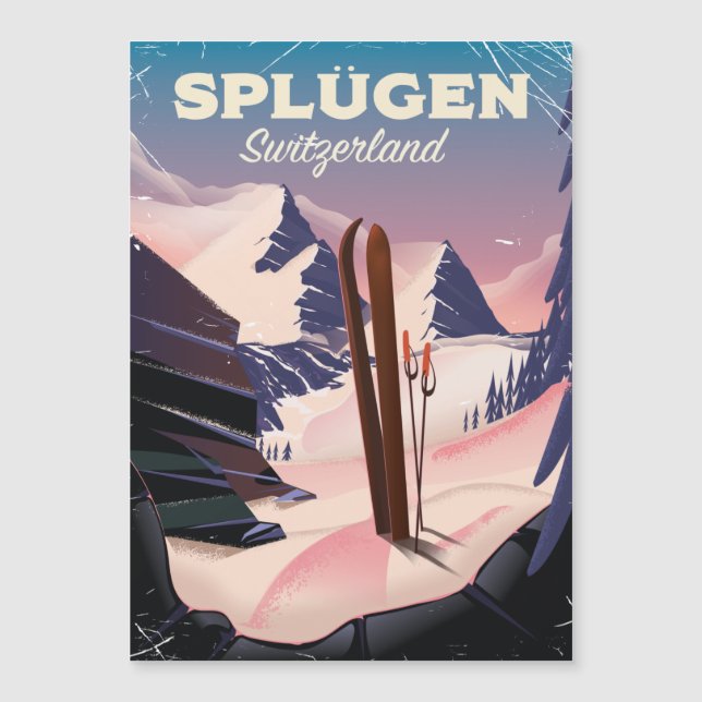 cartaz de esqui splügen Suíça (Frente)
