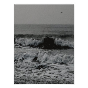Cartaz de Fotografia de Onda do Oceano Preto e Bra