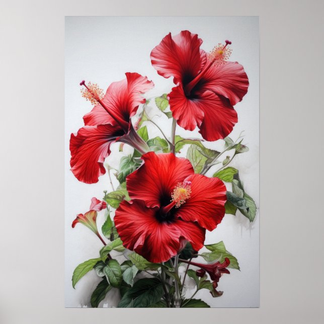 Cartaz de Impressão Artística da Flor de Hibisco V (Frente)