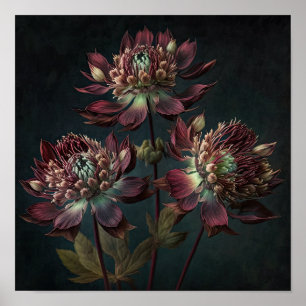 Cartaz de Impressão Artística de Flores Burgundy A