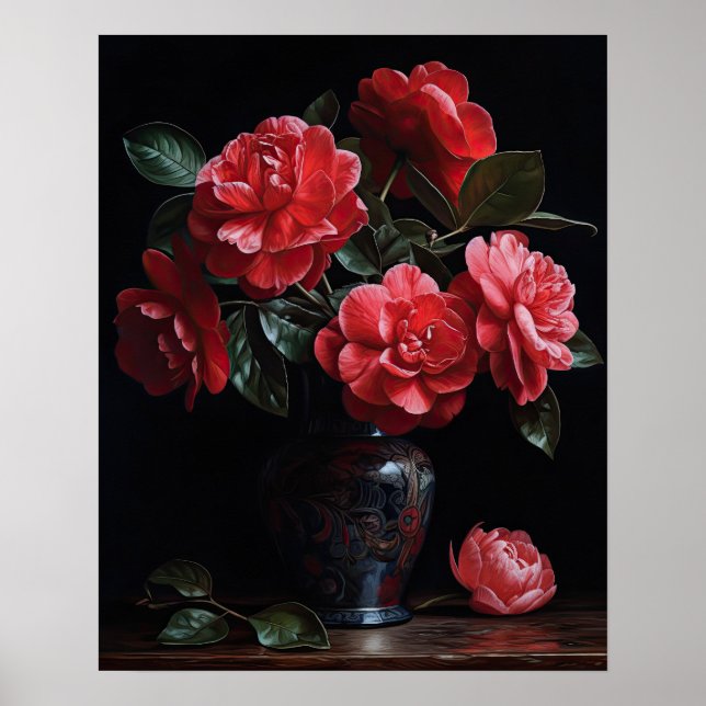 Cartaz de Impressão Artística de Flores de Camélia (Frente)