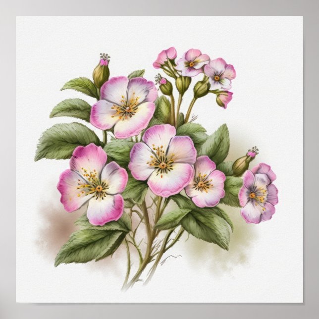 Cartaz de Impressão Artística de Flores Rosa Primu (Frente)