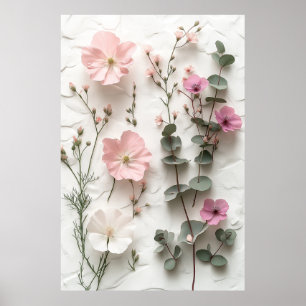 Cartaz de Impressão Botânico Floral Rosa Elegante