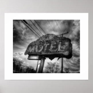 Cartaz de Impressão da Placa Vintage B&W do Motel