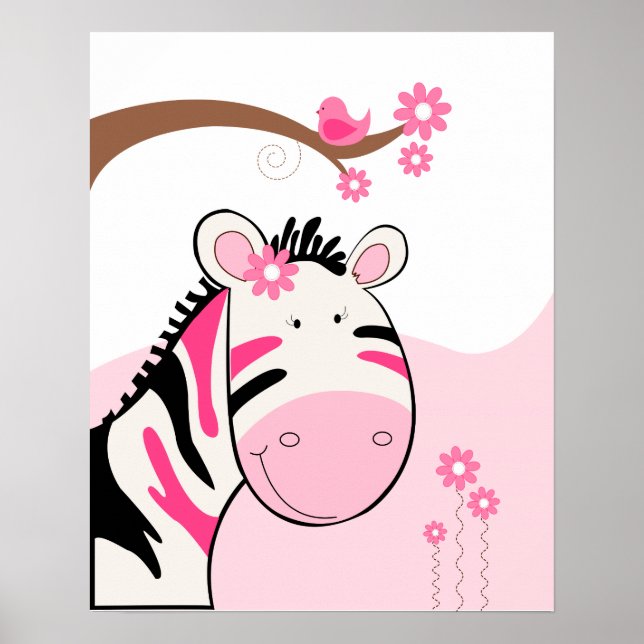 Cartaz de impressão da zebra de Phoebe (preto/rosa (Frente)