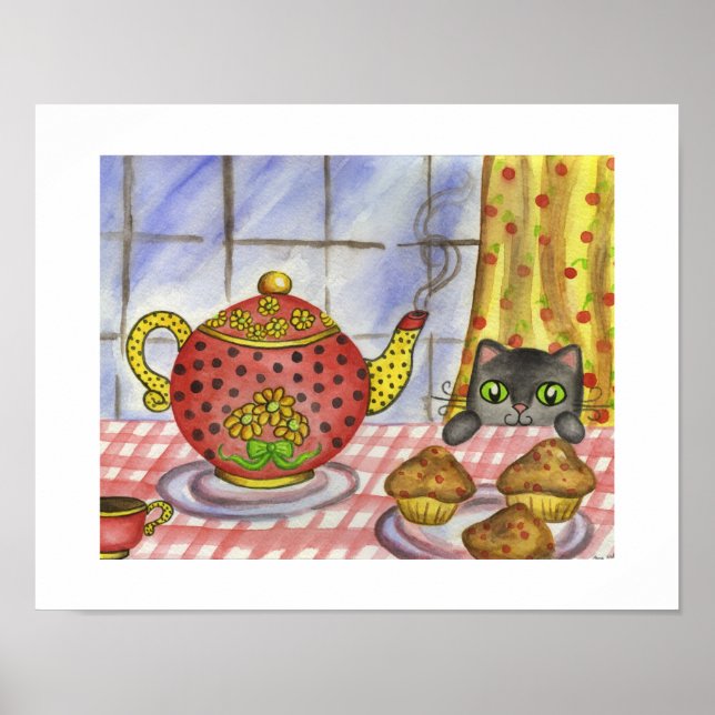 Cartaz de Impressão de Arte de Bule de Gato (Frente)