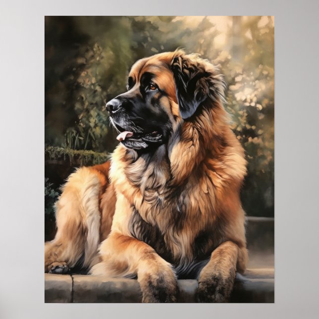 Cartaz de Impressão de Arte de Cachorro Leonberger (Frente)