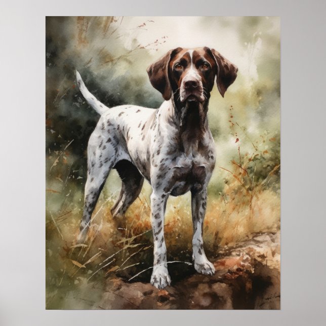 Cartaz de Impressão de Arte de Cachorro Pointer (Frente)
