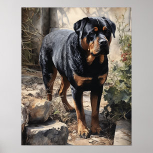 Cartaz de Impressão de Arte de Cão Rottweiler