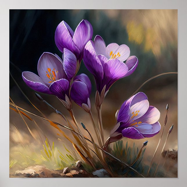 Cartaz de Impressão de Arte de Flores de Crocus Ro (Frente)
