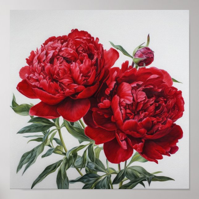 Cartaz de Impressão de Arte de Flores de Peônias V (Frente)