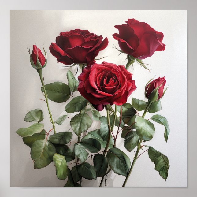 Cartaz de Impressão de Arte de Flores de Rosas Ver (Frente)