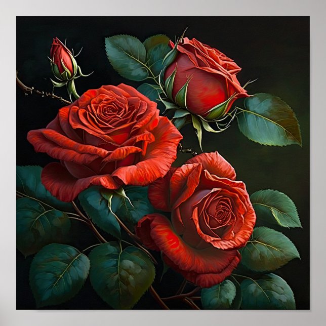 Cartaz de Impressão de Arte de Flores de Rosas Ver (Frente)