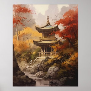 Cartaz de Impressão de Arte do Templo Budista Japo