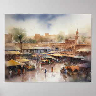 Cartaz de Impressão de Arte em Aquarela de Marrake