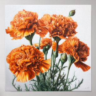 Cartaz de Impressão de Arte Floral de Cravos Laran