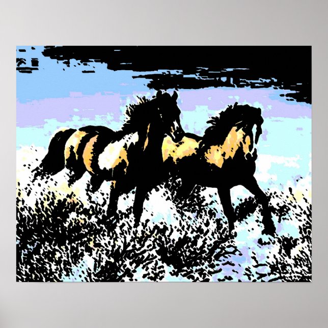 Cartaz de Impressão de Cavalos Correndo da Pop Art (Frente)