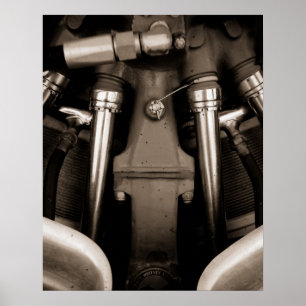 Cartaz de impressão de motor de avião preto e bran