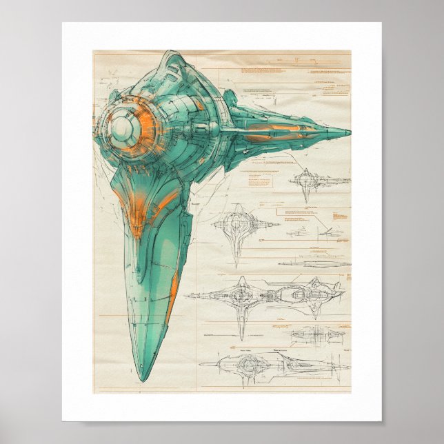 Cartaz de Impressão de Nave Espacial Alienígena, V (Frente)