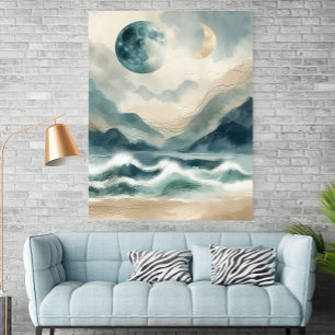 Cartaz de Impressão de Ondas Costeiras em Aquarela
