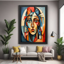 Cartaz de Impressão de Retrato Cubista Moderno Geo